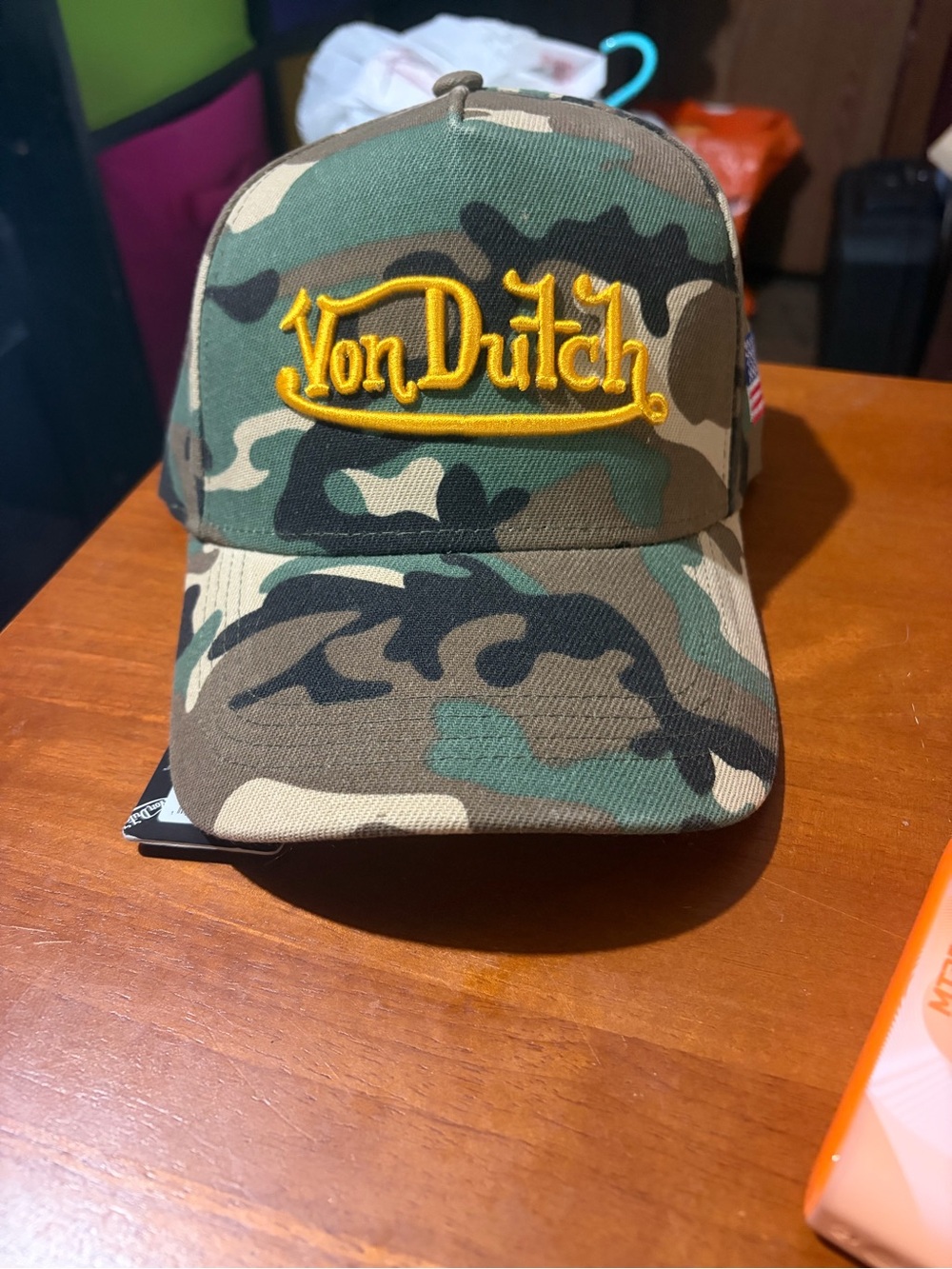 Von Dutch Camo Cap with Yellow Logo
